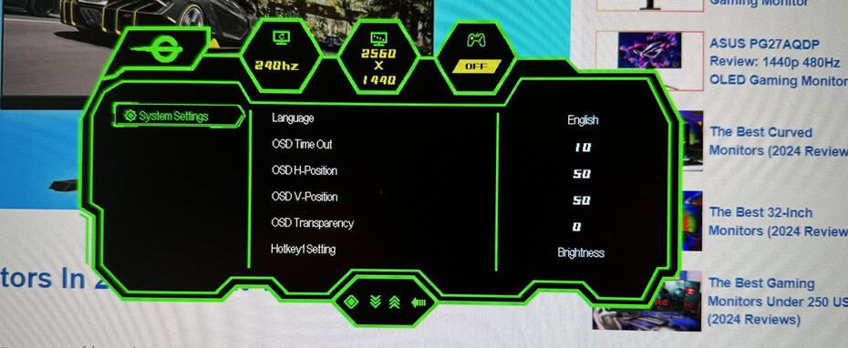 Titan Army P2510S OSD Menu